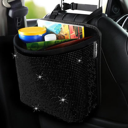 Cavalcade Car Back Seat Organizer, Bling Hanging Pocket, Large Seat Back Travel Caddy Bag, Diamond Trash Bin Garbage Container (Black)