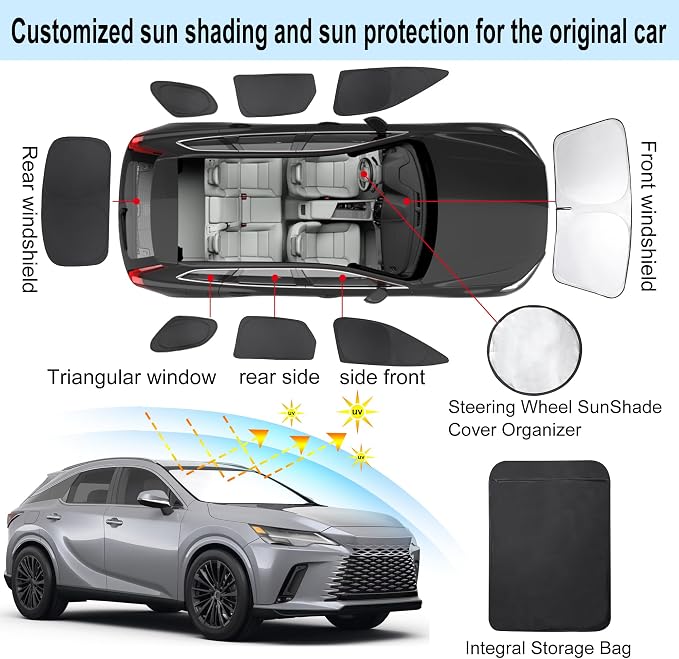 TINGLU Window Shades for Lexus RX 2023-2025 2026 Accessories Car Side Full Windows Rear Triangular Windshield Sun Shade Sun UV Rays & Privacy Protection for Camping,Napping,and Relaxing 8PCS