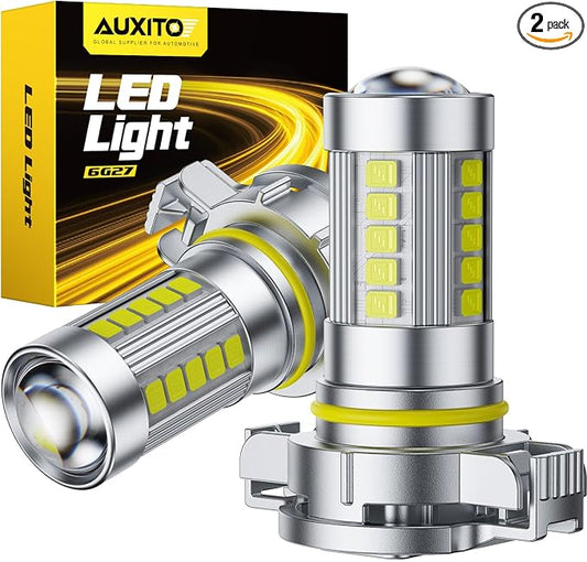 AUXITO 5202 LED Fog Light Bulbs or DRL, True 1:1 Mini Size, 6500K Cool White 5202 Replacement for Cars, Trucks, SUVs, Non-polarity, Pack of 2