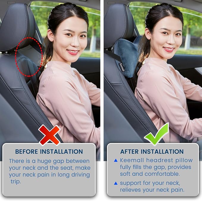 Keemall Inflatable Car Neck Pillow Driving , Blow Up Car Headrest Pillow for Car, Inflatable Travel Pillow for Camping, Neck Support for Office Chair - Adjustable Softness