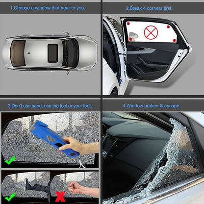 LUXON Car Emergency Escape Tool,Car Safety Tool:USB Charger,SOS Light,Hand Cranking Charge,Magnetic,Siren Alarm,Pack of 2 (Blue)