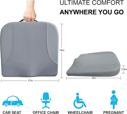 Allaboutsla Car Seat Cushion, Car Seat Cushions for Driving with Comfort Memory Foam - Sciatica & Back Pain Relief, Suitable for Car, Truck, Office Chair (Gray)