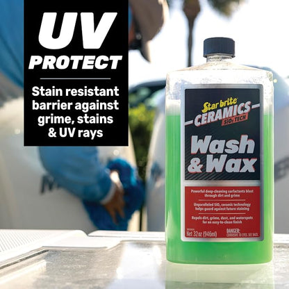 STAR BRITE Ceramic Wash & Wax - Watermelon Scent - Ultimate Protection and Shine, SiO2-Infused, Repels Dirt, Grime, UV Damage - 32 oz (203532)