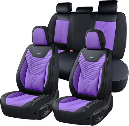 Coverado Car Seat Covers Full Set, Front Seat Covers with Lumbar Support and Back Seat Cover Waterproof Leather Automotive Seat Cover, Universal Car Interior Protectors Cushion for Most Cars