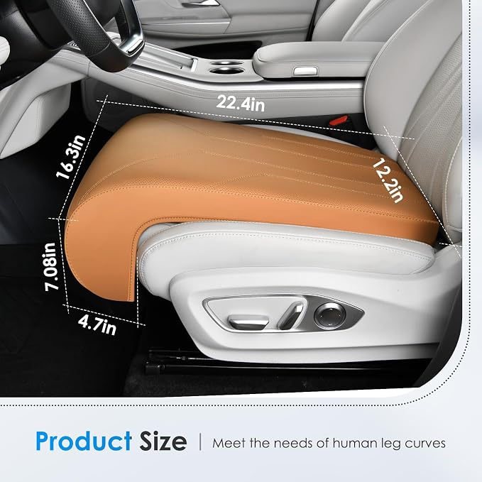 FLORICH Car Seat Extender Leg Extender Support Cushion for Driver Seats Office Chair, Leather Carseat Leg Support for Long Drivers Universal Car Seat Cushion Legs Rest Pads-Beige Brown