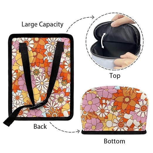 Vintage Hippie Floral Print Car Trash Can with Lid Car Accessories for Men Women Trash Bin Hanging Back of Seat Collapsible Leak Proof Multipurpose Vehicle Garbage Can