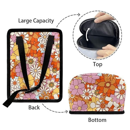 Vintage Hippie Floral Print Car Trash Can with Lid Car Accessories for Men Women Trash Bin Hanging Back of Seat Collapsible Leak Proof Multipurpose Vehicle Garbage Can