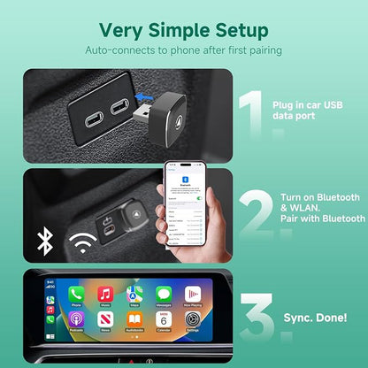 M1 Wireless CarPlay Android Auto Adapter, 2-in-1 Wired to Wireless Dongle, Aluminum Alloy & Glass Build, Mini Cable-Free Design, Dual 5G WiFi 6 for Cars with Factory Wired CP & AA
