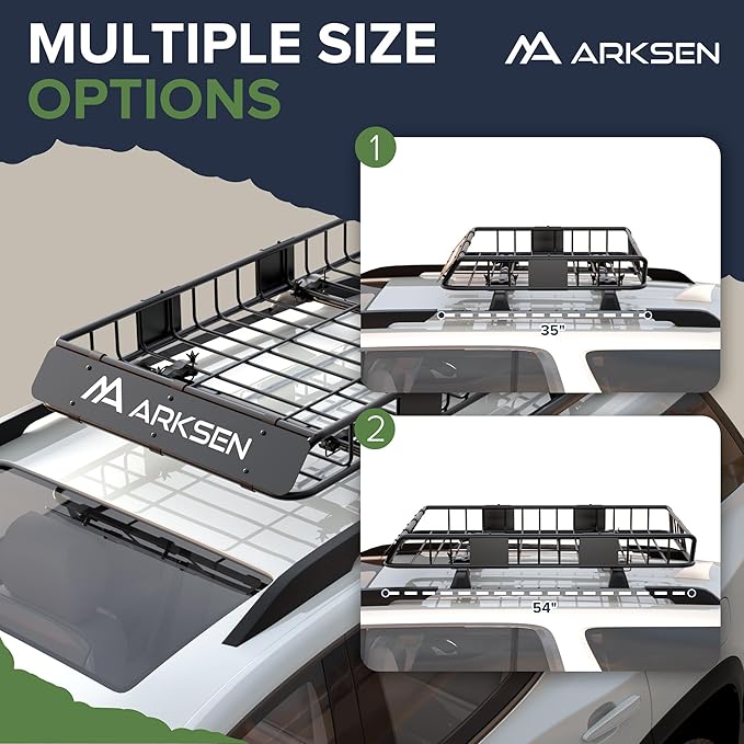 ARKSEN 54" x 34" x 6" Roof Rack Cargo Basket with Extension, 150 LBS Universal Heavy Duty Steel Rooftop Carrier with Cargo Net & Tie Down Straps for SUV, Truck, RV, Pickup