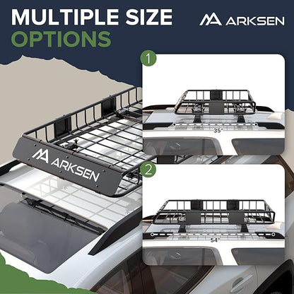 ARKSEN 54" x 34" x 6" Roof Rack Cargo Basket with Extension, 150 LBS Universal Heavy Duty Steel Rooftop Carrier for SUV, Truck, RV, Pickup