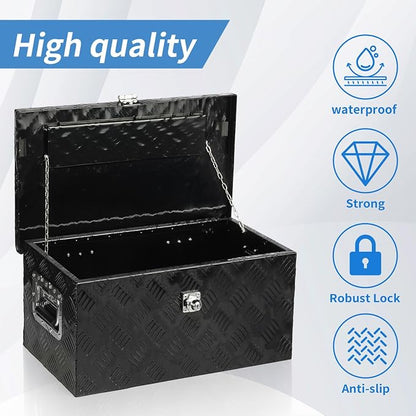 20" L x 12" W x 9.5" H Aluminum Truck Bed Tool Box, Pick Up RV Trailer Toolbox Storage Lockable Organizer with Side Handle and Lock Keys, Black