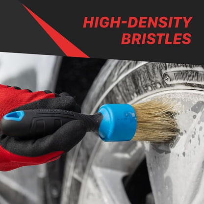 Maxshine Stubby Boar Hair Detailing Brush - Premium Detail Brush with 100% Natural Boar Hair Mixed Fiber for Auto Detailing, Wheels, Engine, Interior, Air Vents Cleaning - Bestselling Tool - Red