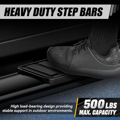 Auto Dynasty Running Boards Compatible with 1999-2014 Chevy Silverado GMC Sierra 1500 2500 3500 Extended Cab, Stainless Stee Side Step Rail Nerf Bars, 5" Step Bars, Black Powdercoated