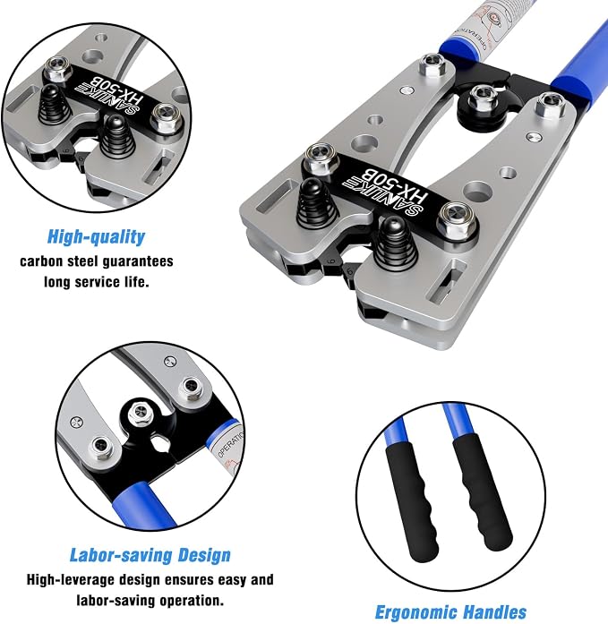 Sanuke Battery Cable Lug Crimping Tool for AWG 8 6 4 2 1/0 Heavy Duty Copper Wire Lugs, Electrical Wire Crimper