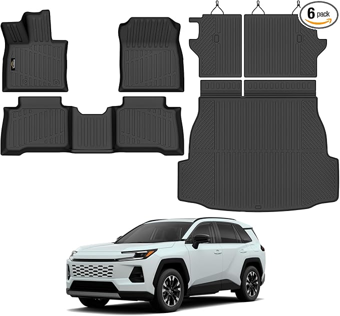 Floor Mats Custom for Toyota RAV4 Hybrid 2026 (Only for Cargo Area with Subwoofer) (Not for Phev) Trunk Mat with Backrest Mat All Weather TPE Full Set Cargo Liners for RAV-4 2026 Accessories, Black