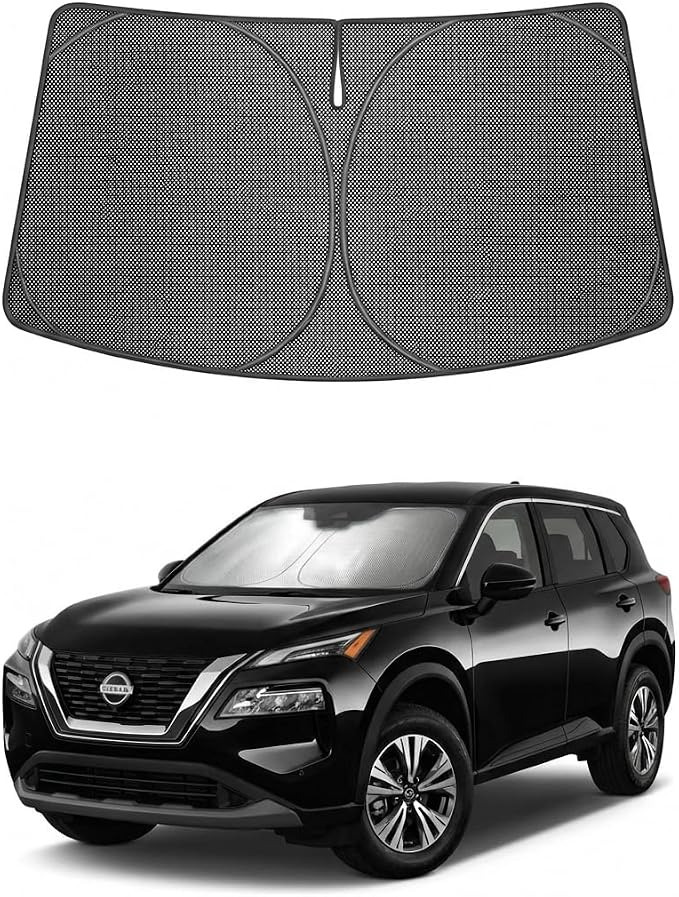 Proadsy Windshield Sun Shade Custom Fit Nissan Rogue 2021-2026 Ice Crystal Black Front Window Sunshade UV and Heat Blocker Foldable Visor Keeps Car Cooler for Summer Parking and Daily Use