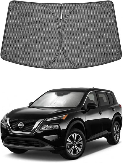 Proadsy Windshield Sun Shade Custom Fit Nissan Rogue 2021-2026 Ice Crystal Black Front Window Sunshade UV and Heat Blocker Foldable Visor Keeps Car Cooler for Summer Parking and Daily Use