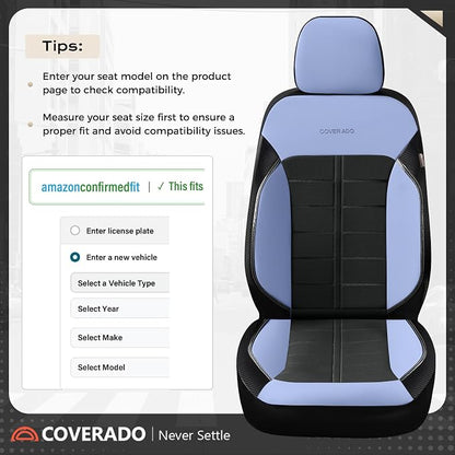 Coverado Leather Seat Covers Full Set Automotive Front and Back Seat Covers Waterproof Car Seat Cushion Protector Universal Fit for Most Cars SUV Trucks, Blue&Black