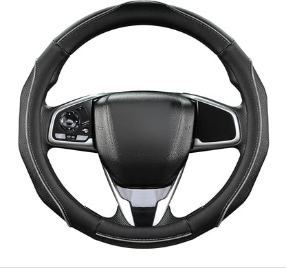 West Llama 3D Piping Leather Steering Wheel Cover for Honda Accord Civic CR-V HR-V Pilot Fit Passport Odyssey 14.5-15 inch(Black+Gray Line-Standrad Size)