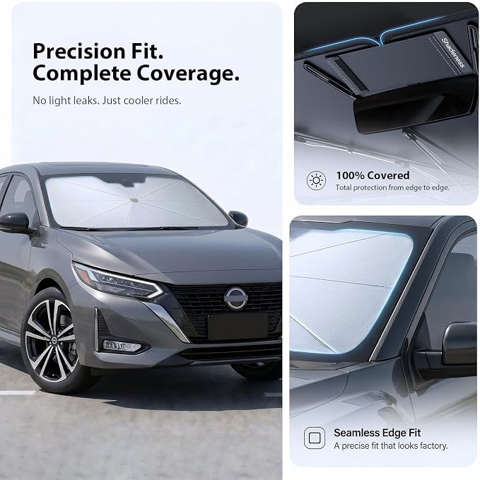 2026 Upgraded Windshield Sun Shade Umbrella for Nissan Sentra [Precision Custom Fit, Superior UV & Heat Block] Cooling Tech Fabric, Durable Foldable with Storage Bag, Fits 2000-2025