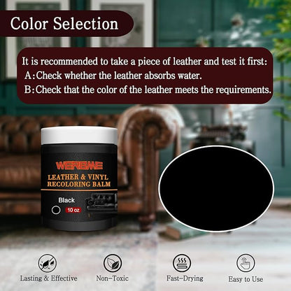 Leather Recoloring Balm & Color Restorer - 10OZ Multipurpose Dye & Paint for Faded Leather Couches, Car Seats, Shoes | Fix Scratches on Clothing, Furniture & Accessories(Black)