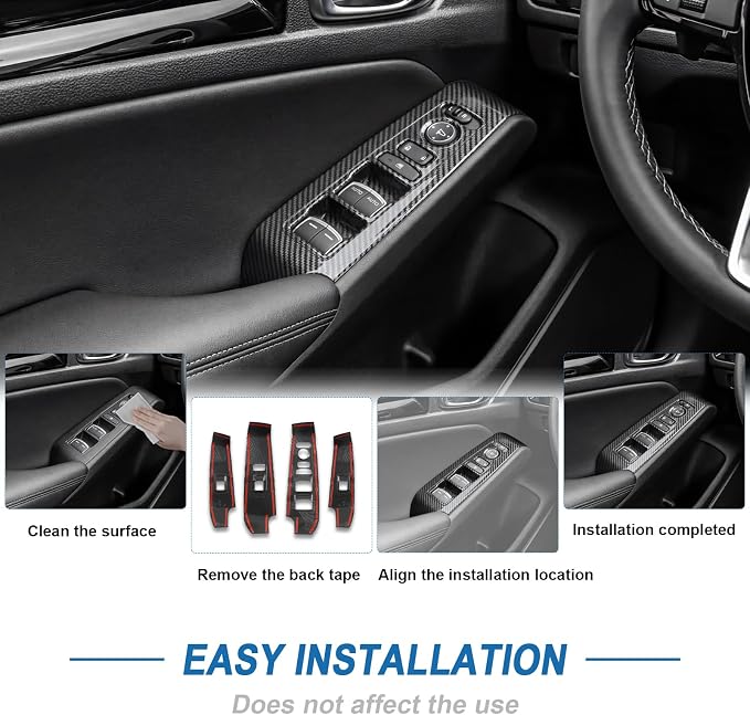 Carbon Fiber Window Lift Switch Panel Cover Compatible with 2022-2026 11th Gen Honda Civic