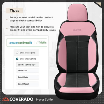 Coverado Front and Back Seat Covers for Cars Leather Car Seat Cover Full Set 5 Seats Waterproof Seat Protector Automotive Seat Covers Universal Fit for Most Cars SUV Trucks, Pink&Black