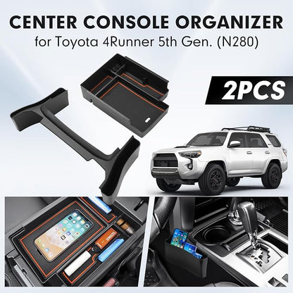 Autorder 2PCS Center Console Organizer for 2010-2024 Toyota 4Runner Accessories Armrest Storage Box Secondary Insert Tray Gear Shift Organizer Tray with Anti-Slip Mat