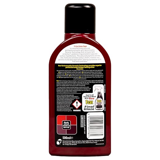 T-Cut Color Fast 3-in-1 Paint Restorer, Dark Red - Scratch Remover, Ceramic Car Wax & Color Enhancer - Removes Swirls & Oxidation, 17 oz