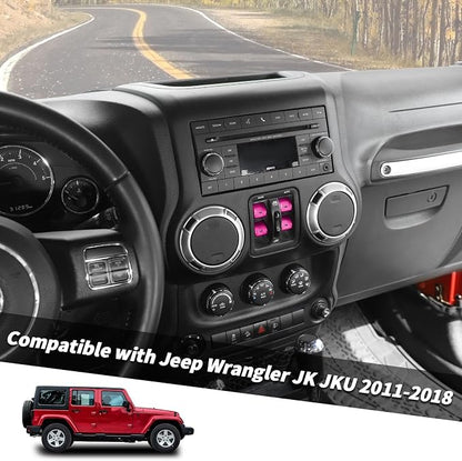 Jimen for JK Window Button Covers, 4PCS Center Console Window Switch Cover Interior Trim Kits Compatible with Jeep Wrangler JK & Unlimited 2012-2018, Aluminum Alloy (Pink)