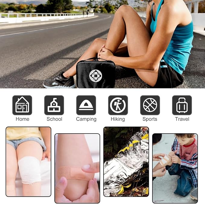 300Piece Travel First Aid Emergency Kit Home Essentials Hiking Survival Essential Kit for Outdoor Adventure Mini First Aid Kit for Backpack, Black 1st Aid