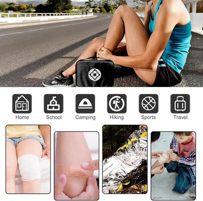 300Piece Travel First Aid Emergency Kit Home Essentials Hiking Survival Essential Kit for Outdoor Adventure Mini First Aid Kit for Backpack, Black 1st Aid