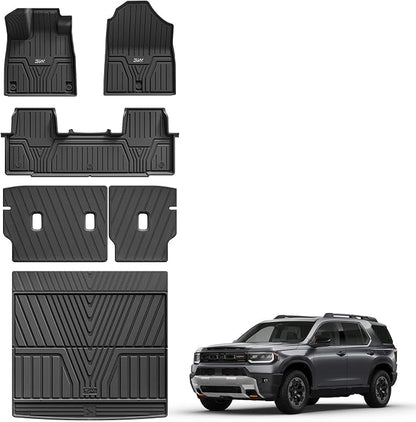 3W Floor Mats and Cargo Mat for Honda Passport 2026, All Weather TPE Custom Fit Passport Floor Liner 1st & 2nd Row & Trunk Mat with Backrest Mat, Full Set for 2026 Honda Passport Accessories, Black