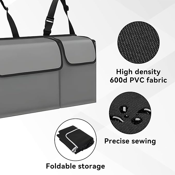 Car Trunk Organizer, Backseat Hanging Large Storage with Adjustable Straps,Waterproof PVC Collapsible Cargo Bag, Car Interior Accessories for Auto SUV MPV (Gray)