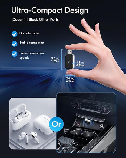 Wireless CarPlay Adapter for iPhone, Convert Wired to Wireless, Plug & Play, Mini USB Adapter, Auto-Connect Fast, Compatible with iPhone 6+ (iOS 10+) & 2016+ Cars