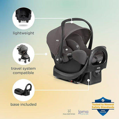 Joie Baby, Rue Lightweight Infant Car Seat & Anti-Rebound Base, Side-Impact Protection, 5-Point Harness, and UPF 50+ Canopy for Newborns and Infants (Blush)