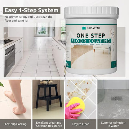 One Step Interior Floor Coating Kit, Water-based & Low Odor One-Step Floor Paint, High Hardness Waterproof Paint for Ceramic, Porcelain, Fiberglass, Hardwood, Laminate, Vinyl, 35OZ, White