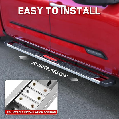 COMNOVA Running Boards Compatible with 2015-2026 Chevy Colorado/GMC Canyon Crew Cab, 6 Inch Colorado Side Steps Nerf Bars, High Light Stainless Steel Step Bars with Non-Slip Plastic Pads.