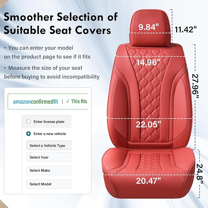 Coverado Car Seat Covers Front Seats, Red Seat Covers, Breathable Perforated Design, Luxurious Diamond Leather Car Seat Cover, 2 Pack Car Seat Protector Front Seat Cover Universal Fit Most Cars