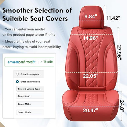 Coverado Car Seat Covers Full Set, Luxury Diamond Leather Car Seat Cover, Waterproof Automotive Seat Protectors, Breathable Car Seat Cushion, Universal 5 Seats Seat Cover Fit for Most Cars, Red