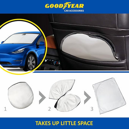 Goodyear Foldable Windshield Sunshade for Tesla Y 2020-2026, Car Accessories, Sunshade Cover, Sun Shade Car Windshield, Window Sun Blocker - GY008296
