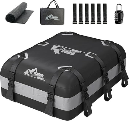 Car Rooftop Cargo Carrier Bag 20 Cubic Feet, 100% Waterproof Heavy Duty Car Roof Bag for All Vehicle with/Without Racks - Anti-Slip Mat, 6 Door Hooks, Storage Bags, 5CM Straps(Gray)
