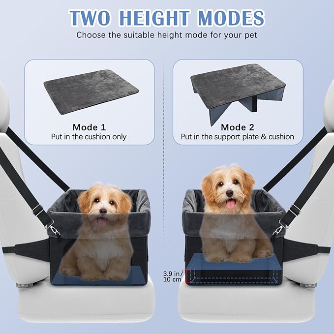 Dog Car Seat for Small Dogs, Detachable Washable Pet Booster Seat with Storage Pocket, Breathable Mesh, Safety Leash, Adjustable Straps for Small Pets Up to 25lbs-Black