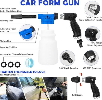 Car Wash Detailing Kit Cleaning Kits with Foam Gun Sprayer, Car Wash Brush and Large Wash Mitt Duster for Car Interior and Exterior Cleaning (Blue)