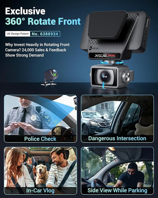 2026 AI Drive Assist 5G WiFi Dash Cam Front and Rear, UHD 4K+1080P, ADAS & GPS, 360° Rotating Front x Free 32GB Card Dual Dashcam, 3" Touch Screen, 24H Parking Mode, Support 512GB Max