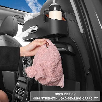 HOLDCY Car Back Seat Organizer with 2 Drink Cup Holder - Tissue Box and Storage Box Hook - Multi-functional Storage - Great for Kids and Travel (Black)
