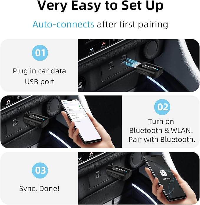 C5 2-in-1 Wireless CarPlay & Android Auto Adapter – Converts Factory Wired Connection to Wireless for Cars 2016+, Mini Plug & Play Car Play Dongle, OTA Update, USB C Cable, for iPhone & Android Phones