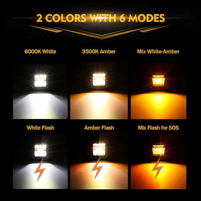 Auxbeam 5Inch LED Pod Lights, 72W Flush Mount Driving Strobe Bumper Fog Pods, 6 Modes White Amber Flashing Offroad Spot Flood Combo Light Bar with Memory Function (2 Packs)