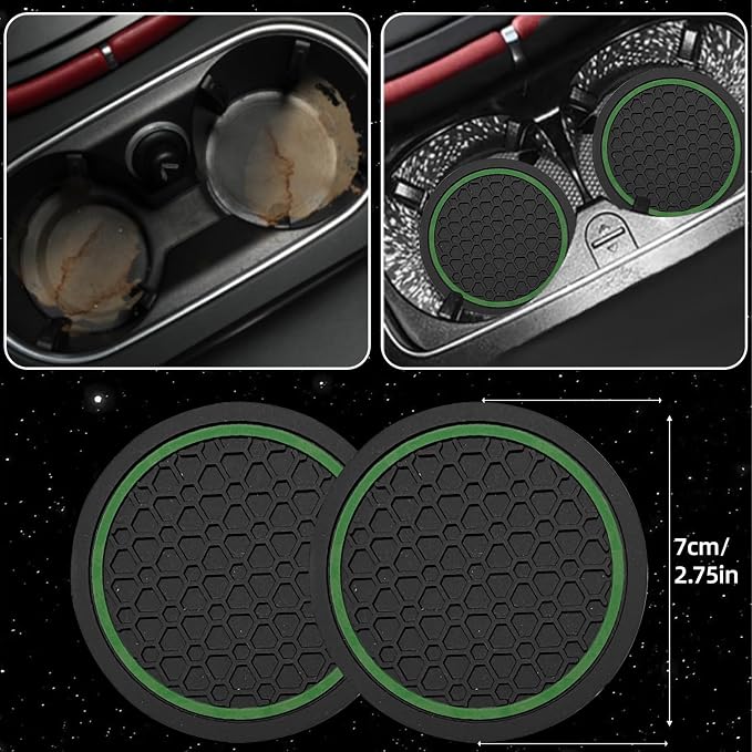 NBTEPEM 10 Pcs Car Floor Mats Full Set & Sport Leather Steering Wheel Cover 14.5-15 inch, Center Console Cover, Seat Belt Cushion, Cup Holder Coaster, Universal Automobile Interior Sets (Green)