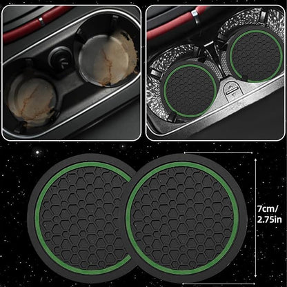 NBTEPEM 6 Pcs Green Car Accessories Set, Sport Leather Steering Wheel Cover 14.5-15inch Universal, Microfiber Leather Car Center Console Cover, Seat Belt Cushion, Cup Holder Coaster (Black-Green)